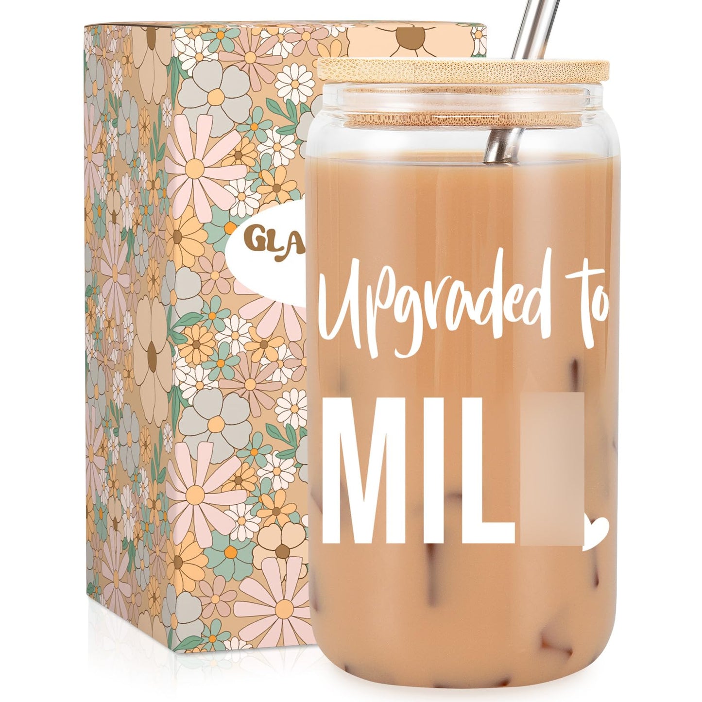 Fairy's Gift New Mom 16 oz Glass Cup w/Lid Straw, Funny New Mom Gifts for Women, Mothers Day, Birthday, Postpartum, Pregnancy Gifts for Expecting Mommy, Pregnant Women, Mother to Be, First Time Mommy