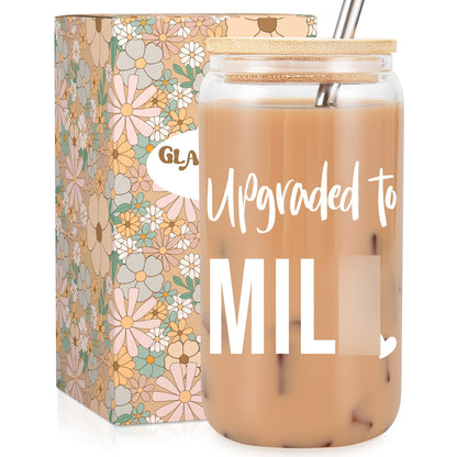 Fairy's Gift New Mom 16 oz Glass Cup w/Lid Straw, Funny New Mom Gifts for Women, Mothers Day, Birthday, Postpartum, Pregnancy Gifts for Expecting Mommy, Pregnant Women, Mother to Be, First Time Mommy