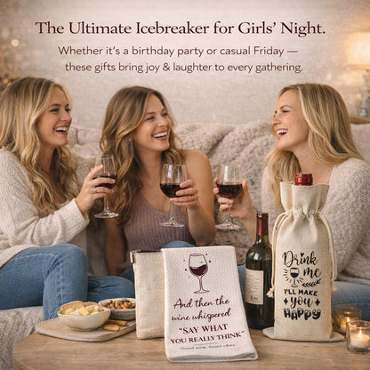 Wine Gifts for Women – 5-Piece Set with Socks, Towel, Makeup Bag & Bottle Gift Bag. Practical Birthday Present for Mom