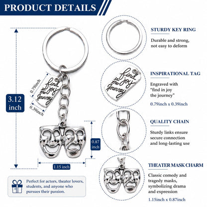 PHAETON 20PCS Theatre Keychain Drama Mask Gift Comedy Tragedy Mask Theatre Actor Actress Broadway Musical Drama Keychain for Performer Gift Musical Lovers Gifts