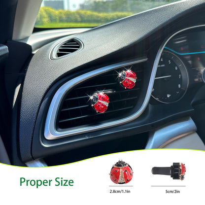 ORIESSE Ladybug Car Decor,2pcs Bling Lady Bug Air Vent Clips Car Air Freshener,Cute Red Car Accessories Gift for Women,Refillable Rhinestone Aroma Diffuser