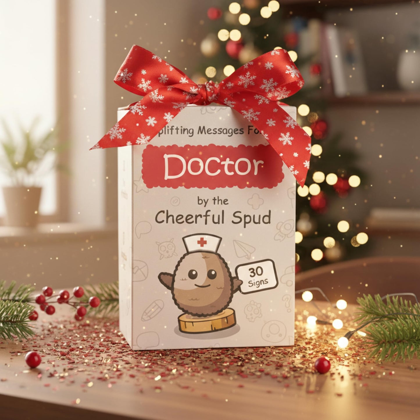 Doctor Gifts - Handmade Crochet Potato Doll with 30 Cute Appreciation Signs for Doctors - Funny Gift Idea for Women DR for Birthday, Mothers Day, Retirement - Bulk Staff Appreciation Thank You Present