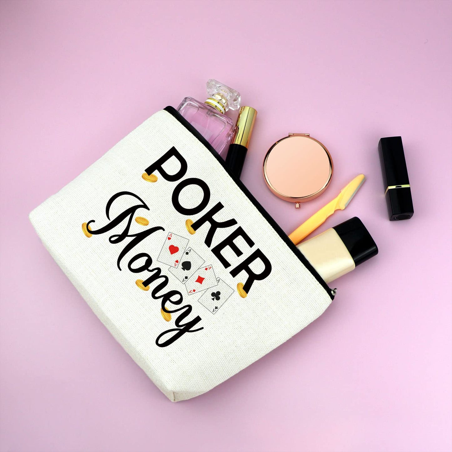 Mxrymvu Funny Casino Lover Gift Poker Money Cosmetic Bag for Women Gambler Makeup Bag Christmas Birthday Present for Gambler Friends Her Retirement Present for Grandma Travel Makeup Pouch