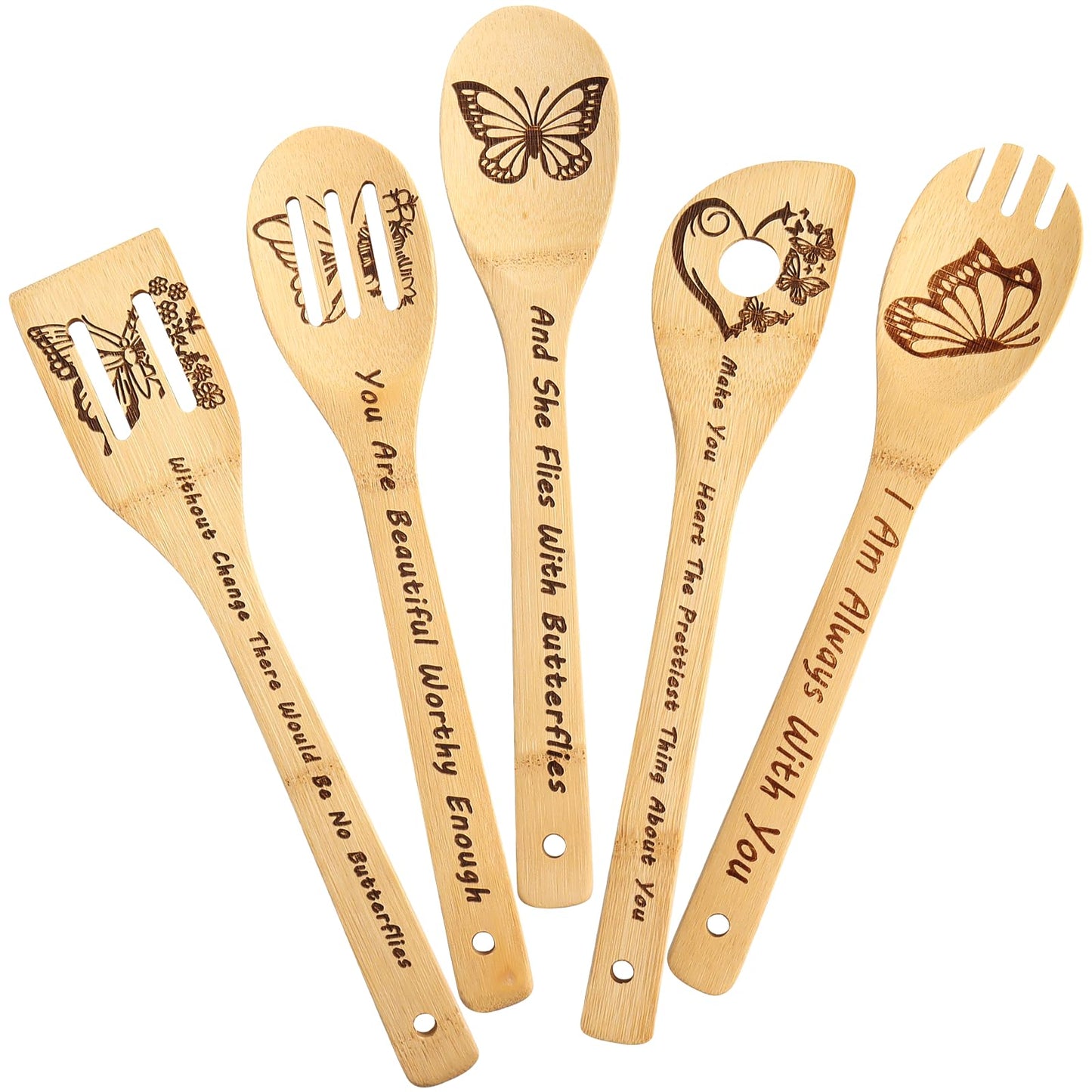 Butterfly Wooden Cooking Spoons Butterfly Kitchen Decor Butterflies Gifts for Women Funny Engraved Bamboo Butterflies Kitchen Accessories Mother Day Home Decor Wedding Lover Gifts