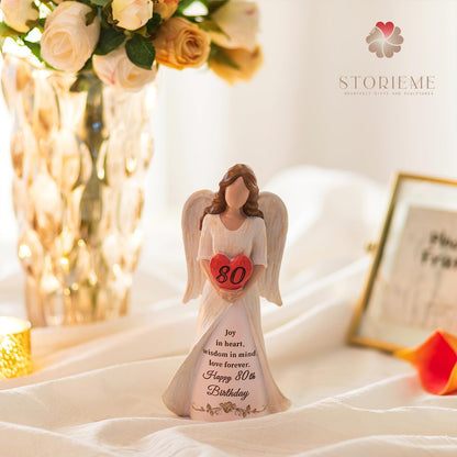 Storieme 80th Birthday Gifts for Women: Best Happy Birthday Gift for 80 Year Old Woman Moms Grandmothers Friends Unique Birthday Angel Figurine Decorations