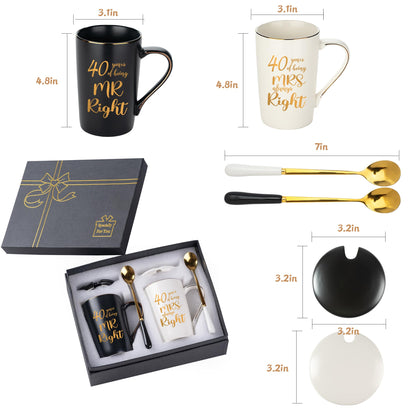 40th Wedding Gifts, 40th Anniversary Engagement Gift Ideas, 40 Years of Being Mr & Mrs Always Right Mug Set, Wedding Gifts Ideas for Couple Parents, 14 Oz with Lids and Gift Box