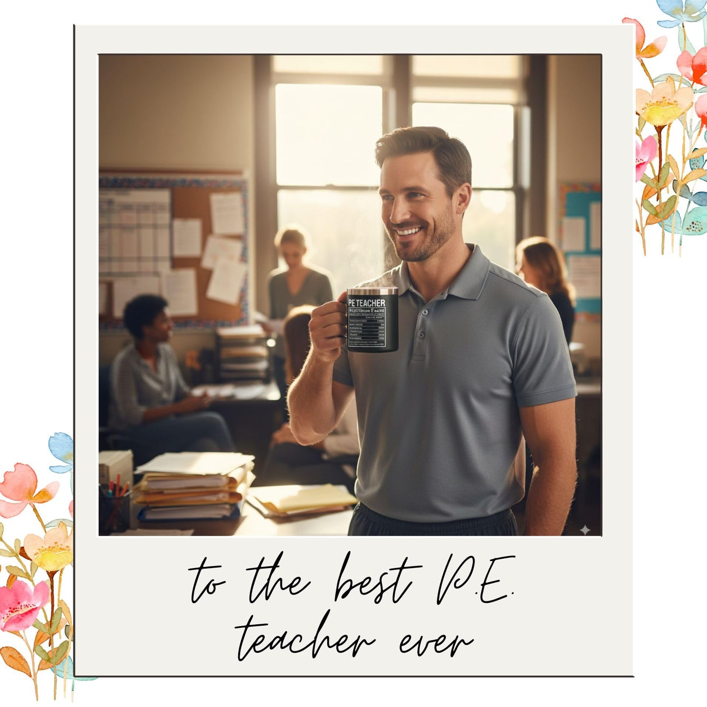 Onebttl PE Teacher Appreciation Gifts Coffee Mug for Men Women, 12oz/350ml Cup with Lid for Christmas, School End of Year