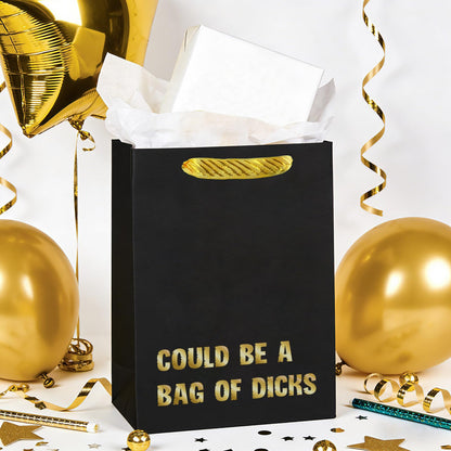 WRAPAHOLIC 13" Large Funny Birthday Gift Bag with Tissue Paper - Could Be a Bag of Dicks Crazy Design Paper Bags for Friend or Valentine's Day