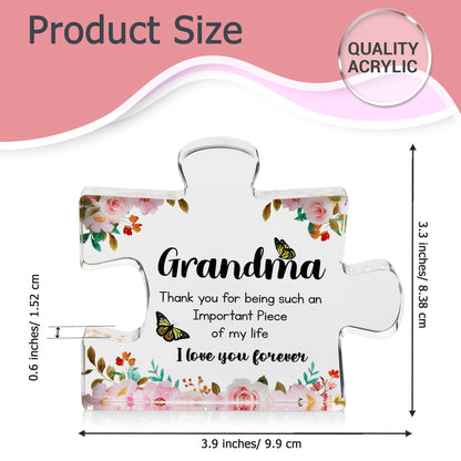 Gifts for Grandma - Engraved Acrylic Puzzle Piece - Mothers Day Adorable Grandma Presents for Birthday, Christmas, Thanksgiving Paperweights - Elegant Decorative Plaque with Lovely Quote - Chic Home