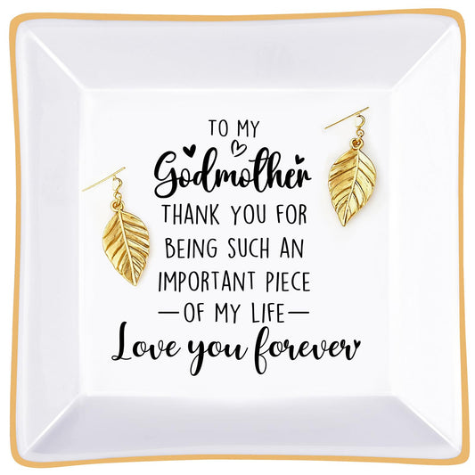 PUDDING CABIN Gifts for Godmother Jewelry Dish Trinket Tray, Godmother Gifts from Godchild Birthday Christmas Mothers Day