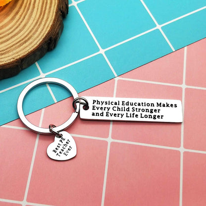 Ciyumu PE Teacher Appreciation Gifts for Women Men Gym Teacher Keychain Birthday Thanksgiving Christmas Graduation Retirement Gifts for PE Teacher from Student Stainless Steel Keyring