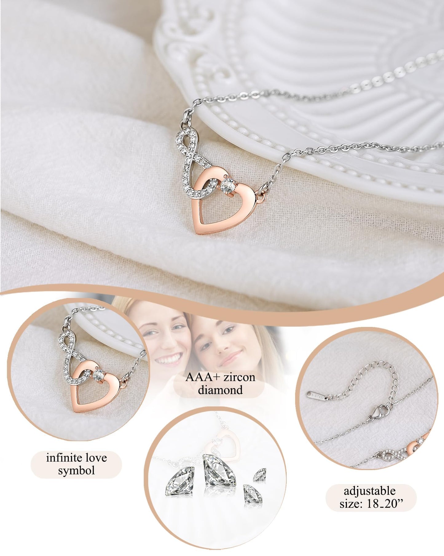 Shonyin Everlasting Heart Necklace for Women Girls Mother (Bonus) Daughter (Sons) Girlfriend Grandma Granddaughter Mother Daughter in Law Sister (in Law) Soulmate Wife Birthday Christmas Gifts
