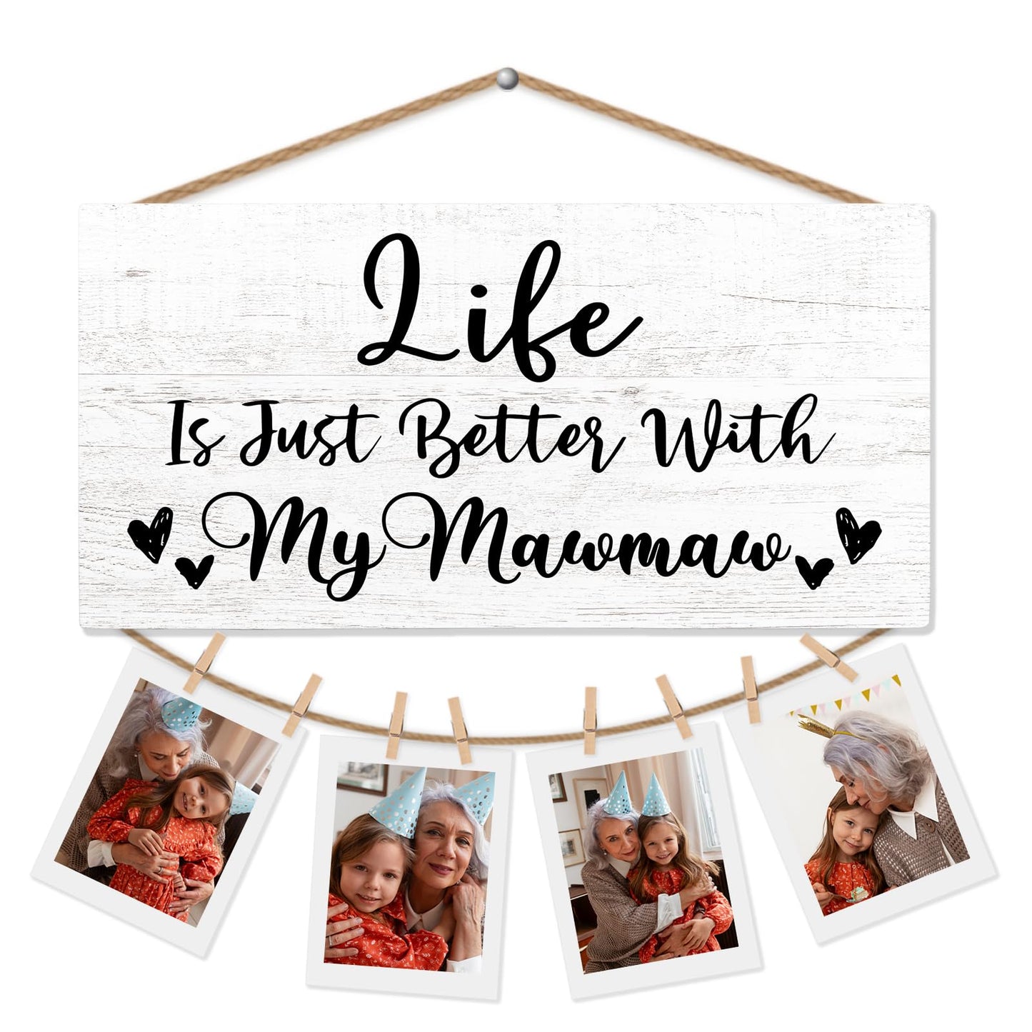 Mawmaw Gifts Picture Frame Photo Holder for Wall, Birthday Gifts for Mamew Grandma, Thank You Grandmother Memaw Gift from Grandchildren Grandkids Hanging Photo Display