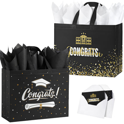 YANGTE 2 Pack 13" Large Graduation Gift Bags with Tissue Paper and Cards, Reusable Non-Woven Graduation Bags with Handle, Congrats Grad Gift Wrap Bags for High School, College