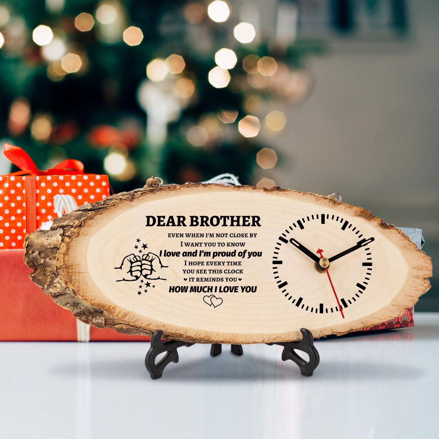 BeauGift Gifts for Brother, Wooden Clock Gift for Brothers from Sister Men Friend,Brothers Birthday Present for Brother in Law to My Brother