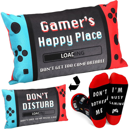 Gamer Gifts for Teenage Boys, 2026 Graduation Gift for Teens, Gaming Dad Gift, Gaming Gifts for Men Brother Uncle Boyfriends, A Pair of Gamer Socks + One Throw Pillow Covers
