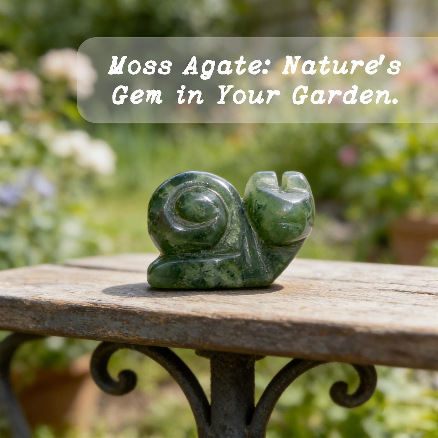 Moss Agate Crystal Garden Decor - Green Thumb Gardening Gift for Plant Lovers, Natural Stone Lucky Charm for Garden Soil, Potted Plants, Indoor Outdoor Nature Decor (Snail)