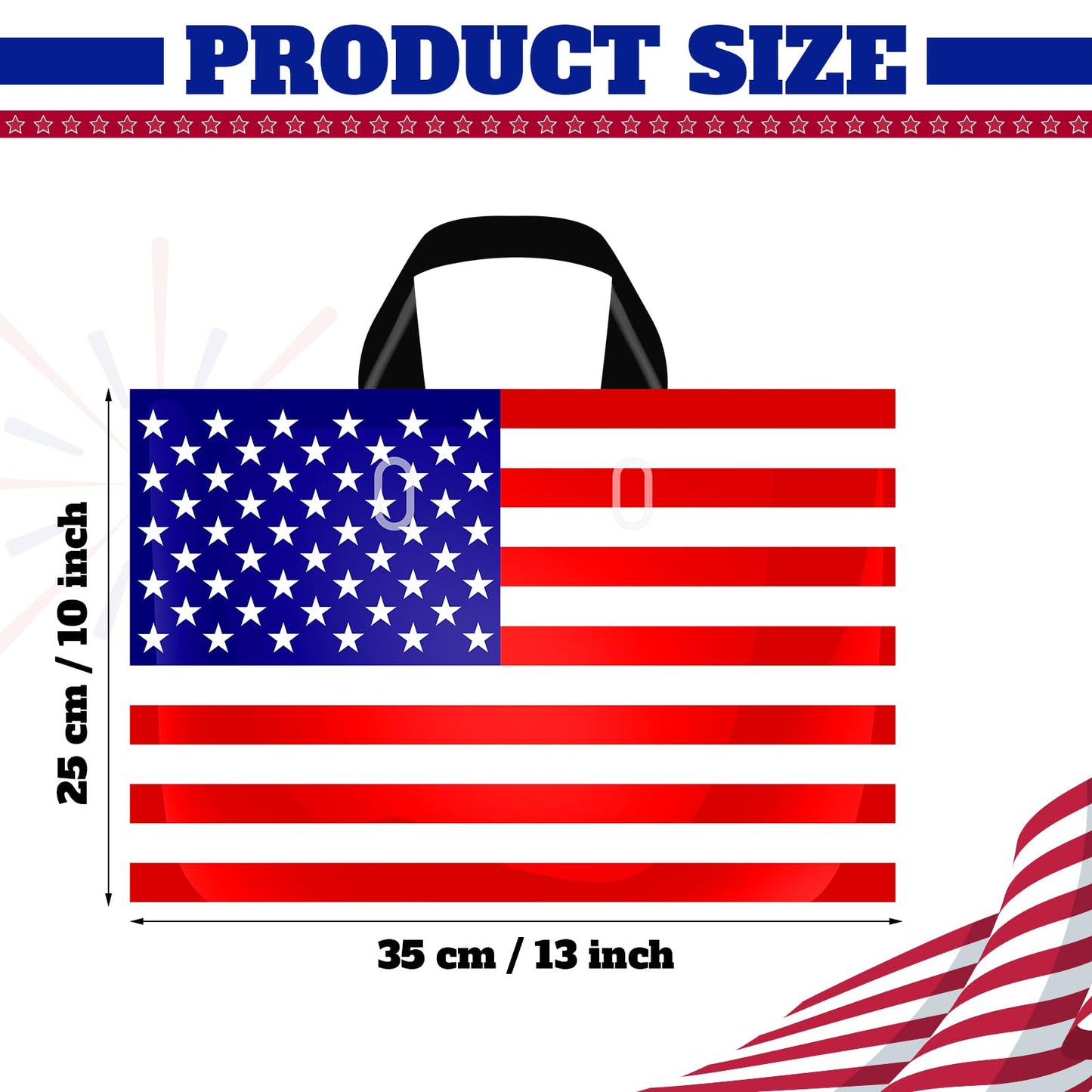 Sweetude 24 Pcs American Flag Plastic Shopping Bag with Handle 10 x 13'' Patriotic Gift Bags for Memorial Day Independence Day Party