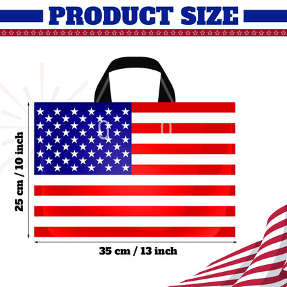 Sweetude 24 Pcs American Flag Plastic Shopping Bag with Handle 10 x 13'' Patriotic Gift Bags for Memorial Day Independence Day Party