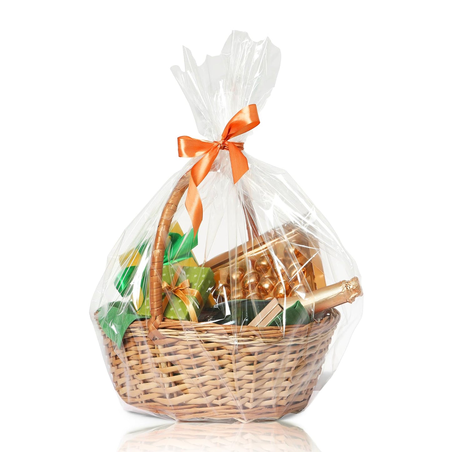 WIKDAY Cellophane Wrap for Gift Baskets 5 PCS 18x30 Inches Large Clear Cello Gift Bags with Ties Plastic for Gift Giving, Packaging Products