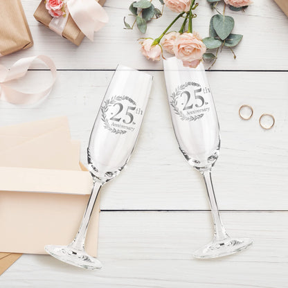 Tom Boy 25th Anniversary Champagne Flutes, Wedding Gifts Anniversary for Couple, 25th Wedding Anniversary Champagne Flutes Glasses Set of 2, Couple gifts, Anniversary 25th Gifts for Parents