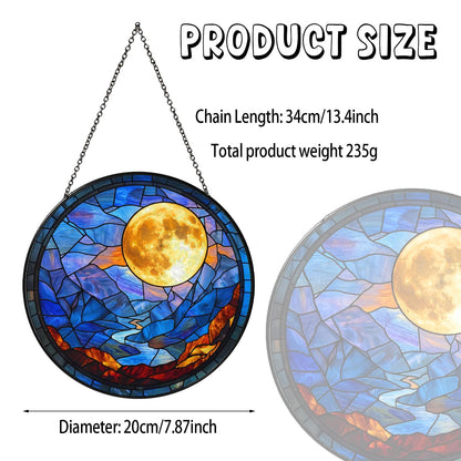Full Moon Stained Glass Suncatcher, Celestial Window Hanging Decor with Lunar Crater Details, 7.87 Inch Sun Catchers Indoor Window, Mystical Night Sky Gift for Moon Lovers, Women, Men