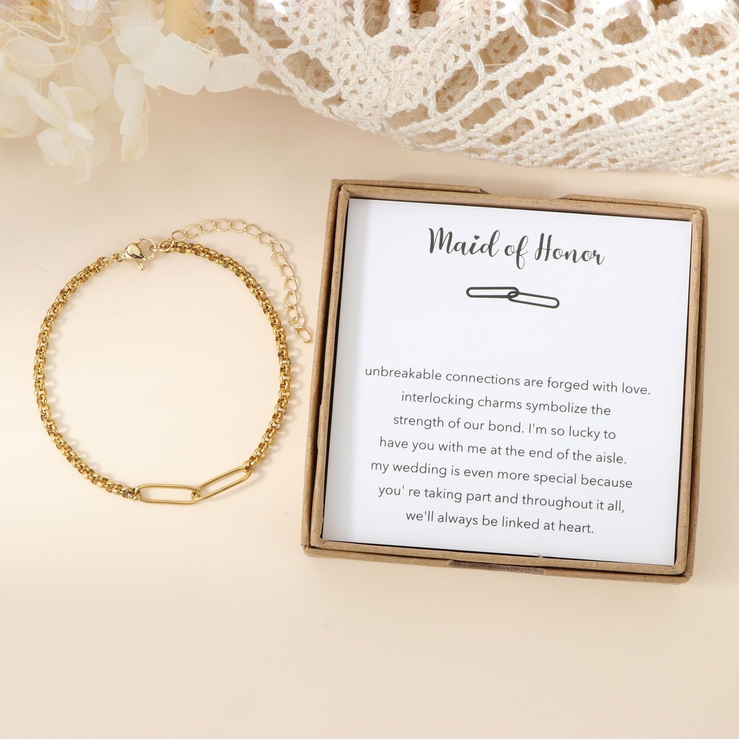 Stainless Steel Link Bracelets for Maid of Honor Bridesmaid, 18K Gold Plated Bracelet Friendship Couples Gifts for Bestie Best Friend