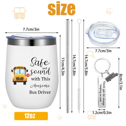 Rtteri 6 Pcs Bus Driver Appreciation Gifts for Men Women School Bus Driver Gifts 3 Stainless Steel Thank You Keychains and 3 Tumbler Cups 12 oz with Lid & Straw