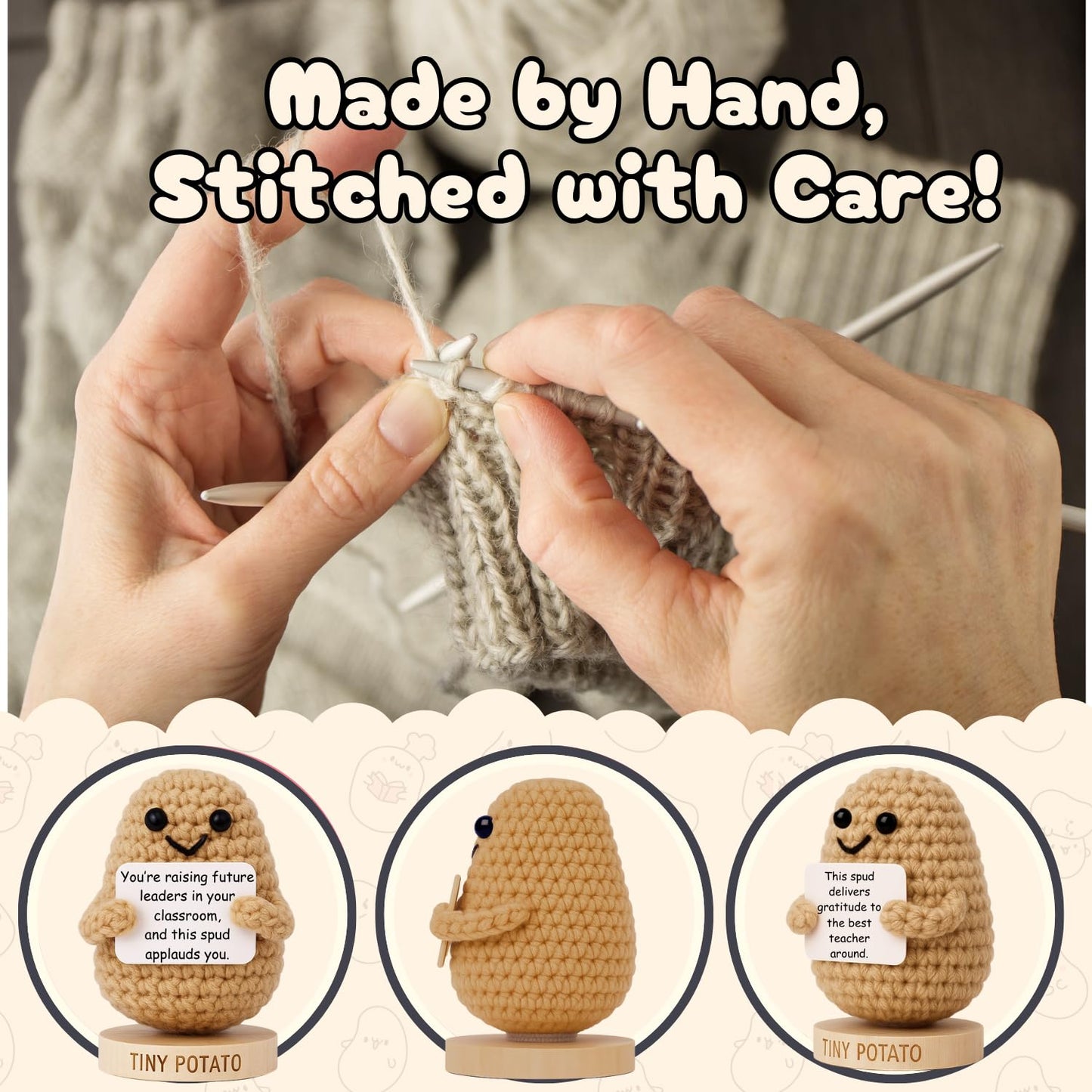 Empowering Gift for Strong Women - Funny Positive Crochet Potato W/ 30 Badass Affirmation Cards | Friendship Present for Mothers Day, Gag Birthday Gifts for Friends, Teens, Coworker, Sister, Mom, BFF