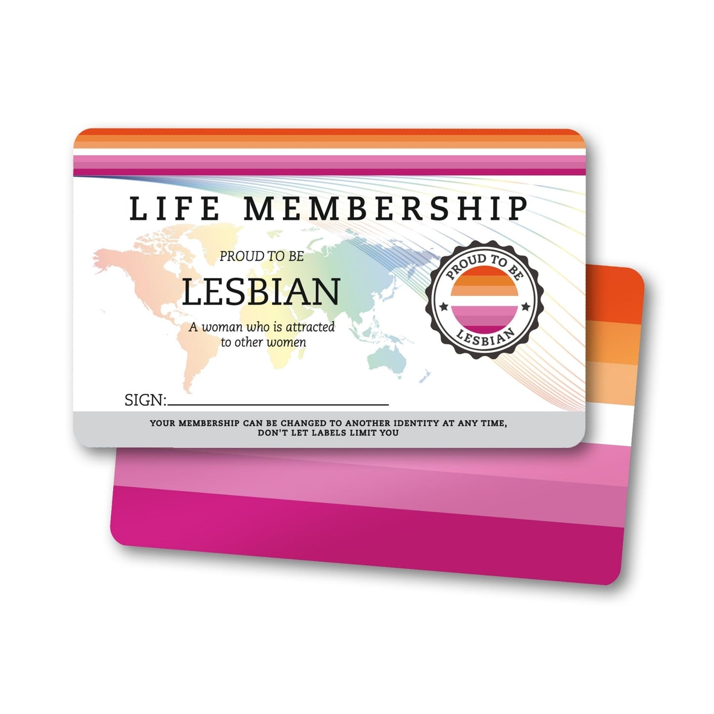 Lesbian Pride Membership Card, Write Your Own Name Identity ID Badge, LGBTQ+ Pride Accessories & Inclusivity Gift in Ready to Gift Packaging, Durable PVC Rainbow Card, Designed & Handmade