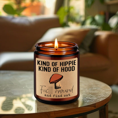LEADO Kind of Hippie Kind of Hood Scented Candles, Hippie Room Decor - Boho Gifts for Women, Men - Funny Fathers Day, Birthday, Hippy Gifts for Mom, Women, Friend, Bestie, BFF, Her, Boho Stuff