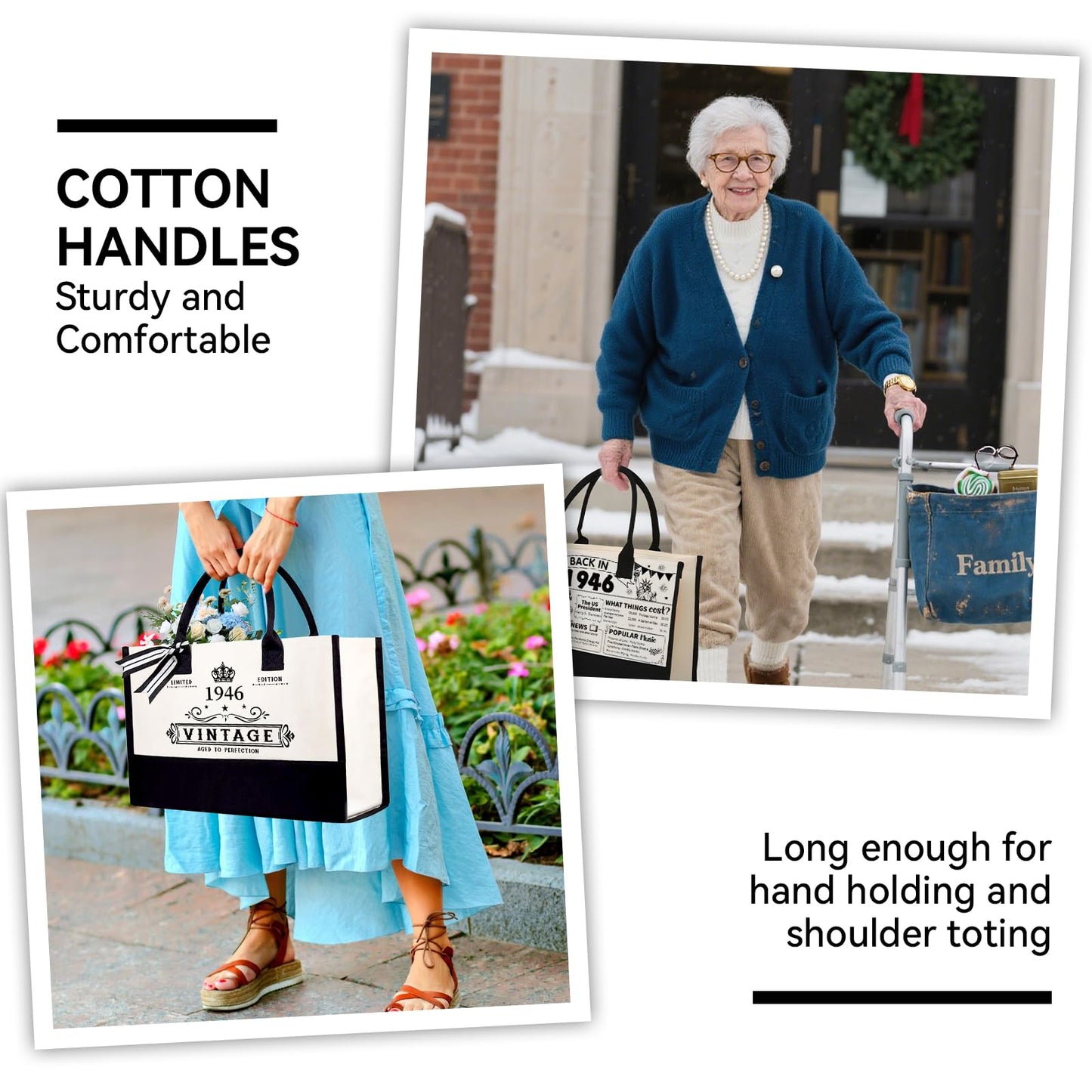 80th Birthday Gifts for Women Her- 4 pcs, Turning 80 Year Old Gifts, Decorations Canvas Beach Tote Bag & Makeup Bag, Unique Happy 80th Present for Her Mom Wife Friends