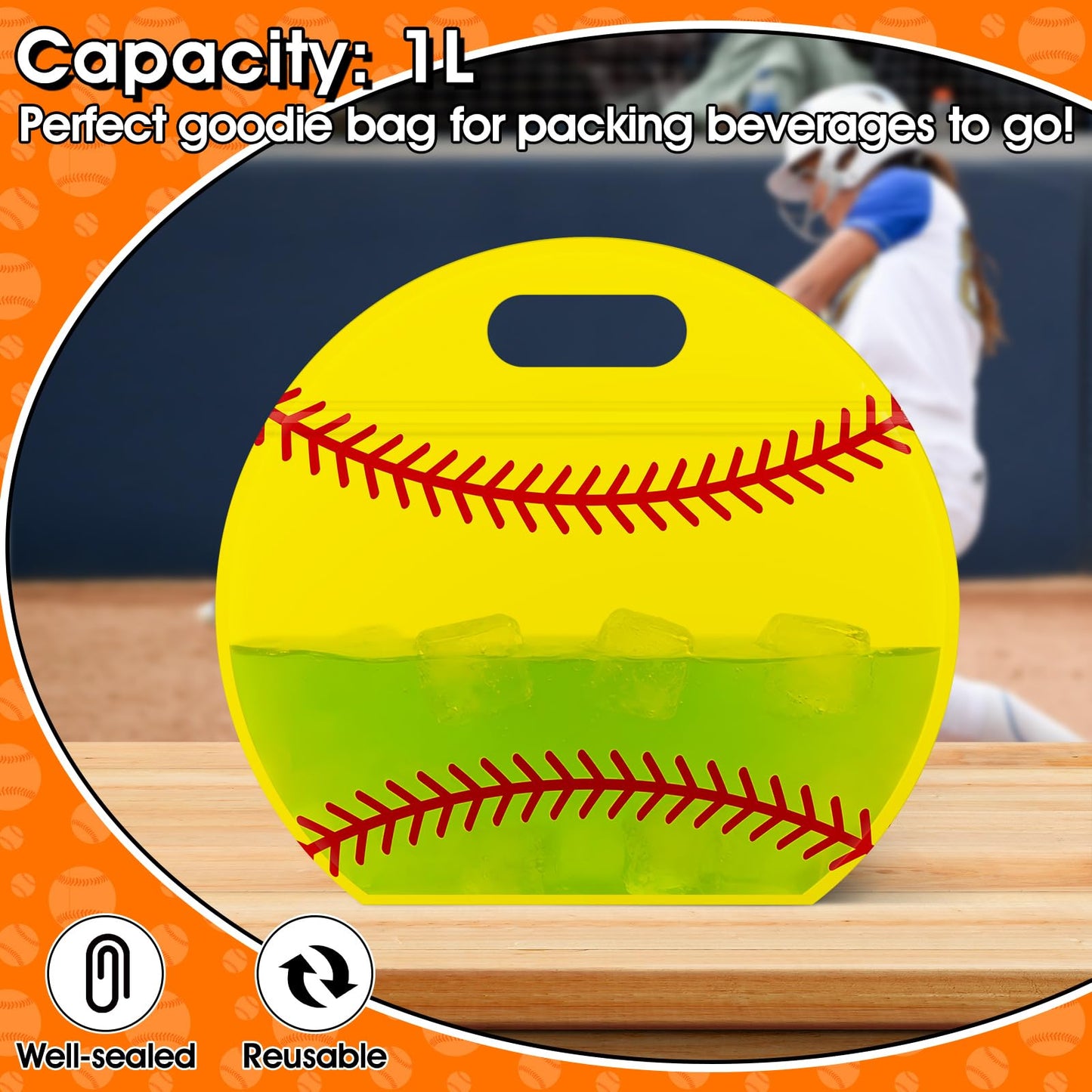 24pcs Softball Goodie Bags with Handles Reusable Sealed Snack Bags, Stand-up Bottom Treat Bags for Softball Coach Sport Team Men Women and Softball Mom, Party Favor Birthday Gifts Candy Bags Supplies
