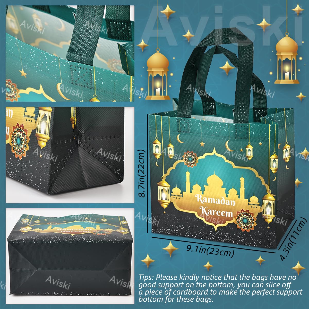 16PCS Ramadan Mubarak Reusable Gift Bags - Assorted Sizes, Multifunctional Non-Woven Party Bags for Gifts Wrapping