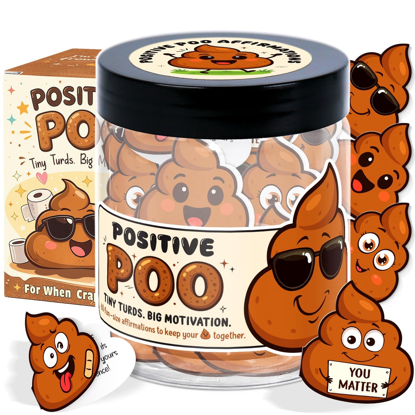 Funny Positive Poo Affirmation Cards Jar - Funny Fathers Day Gag Gift for Men, Brother, Teens, Coworkers, Best Friend - Poop Emoji Gifts - Poop Gifts - Emotional Support Poo