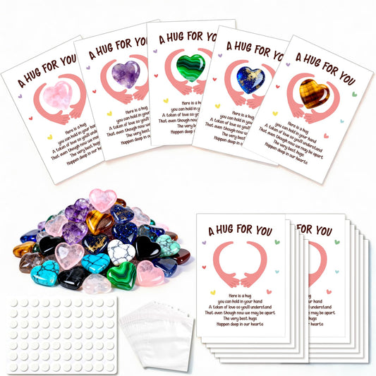 WenmthG 60 Sets Heart-Shaped Stones Pocket Hug Token Bulk Gift Card for Women Men - Valentines Day Gemstones Gifts Exchange for Kids - Christmas Party Gift for Boys Girls Friends Classroom Colleague