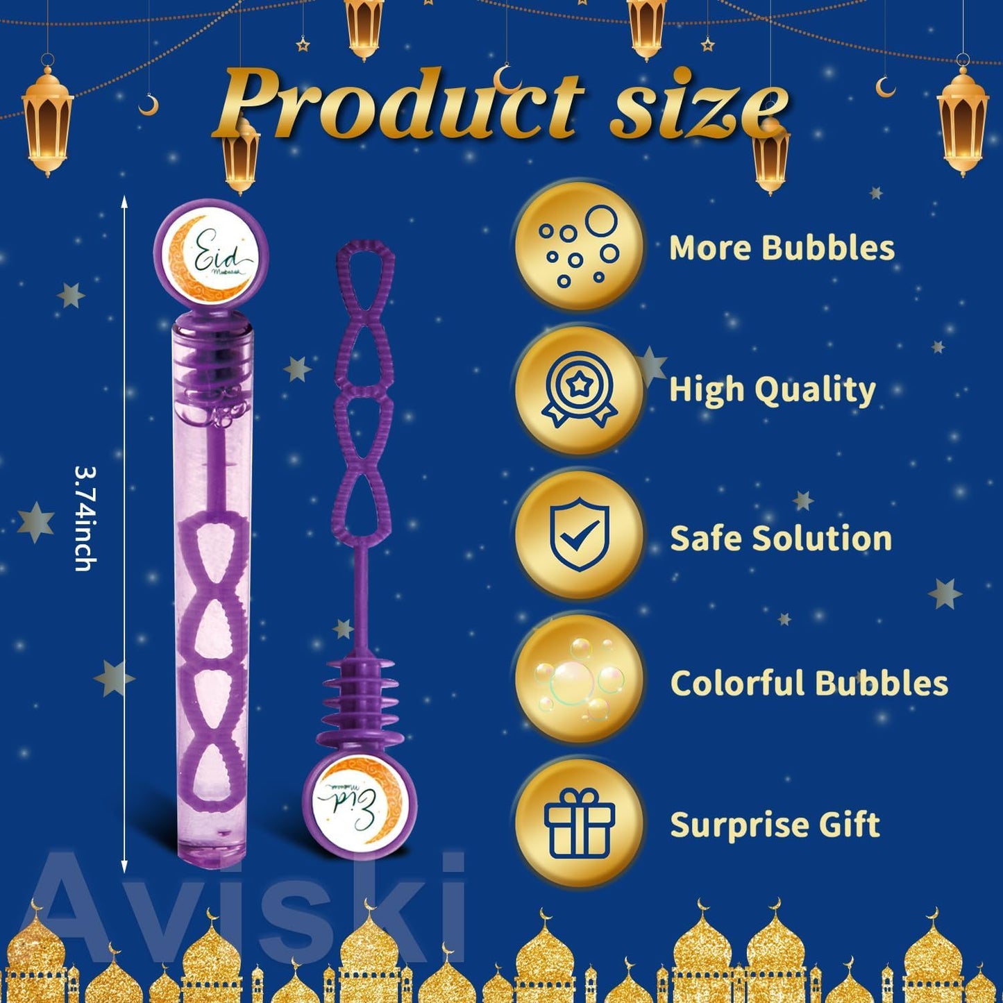 20Pcs Eid/Ramadan Mubarak Bubble Wands, Mini Bubble Wands for Eid Party Favors, Islamic Gift Toys for Girls Boys Kids Toddler Adults, Party Bag Stuffers Goodie Bag Filler, Classroom Prizes