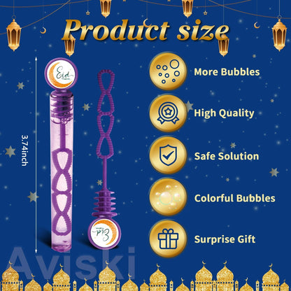 20Pcs Eid/Ramadan Mubarak Bubble Wands, Mini Bubble Wands for Eid Party Favors, Islamic Gift Toys for Girls Boys Kids Toddler Adults, Party Bag Stuffers Goodie Bag Filler, Classroom Prizes