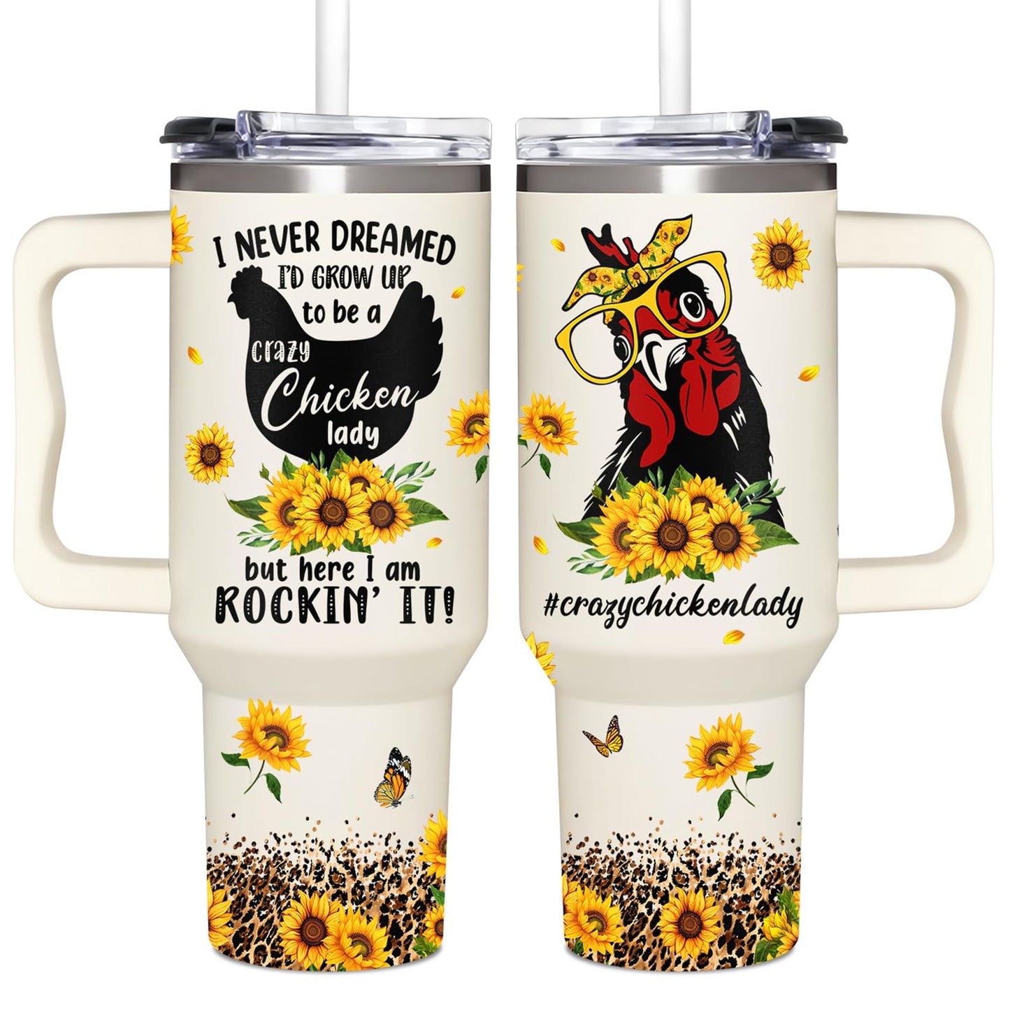 Chicken 40Oz Tumbler With Handle - Mothers Day & Birthday Gift Idea For Chicken Lovers
