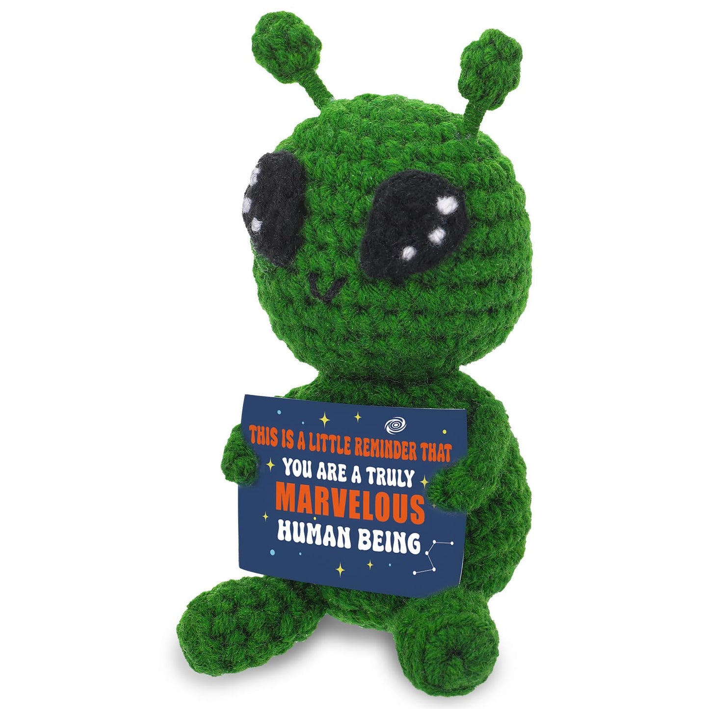 Fun Crochet Alien Handmade with Encouraging Card Cool Praise Gifts for Family Friends Teachers and Science Fiction Fans