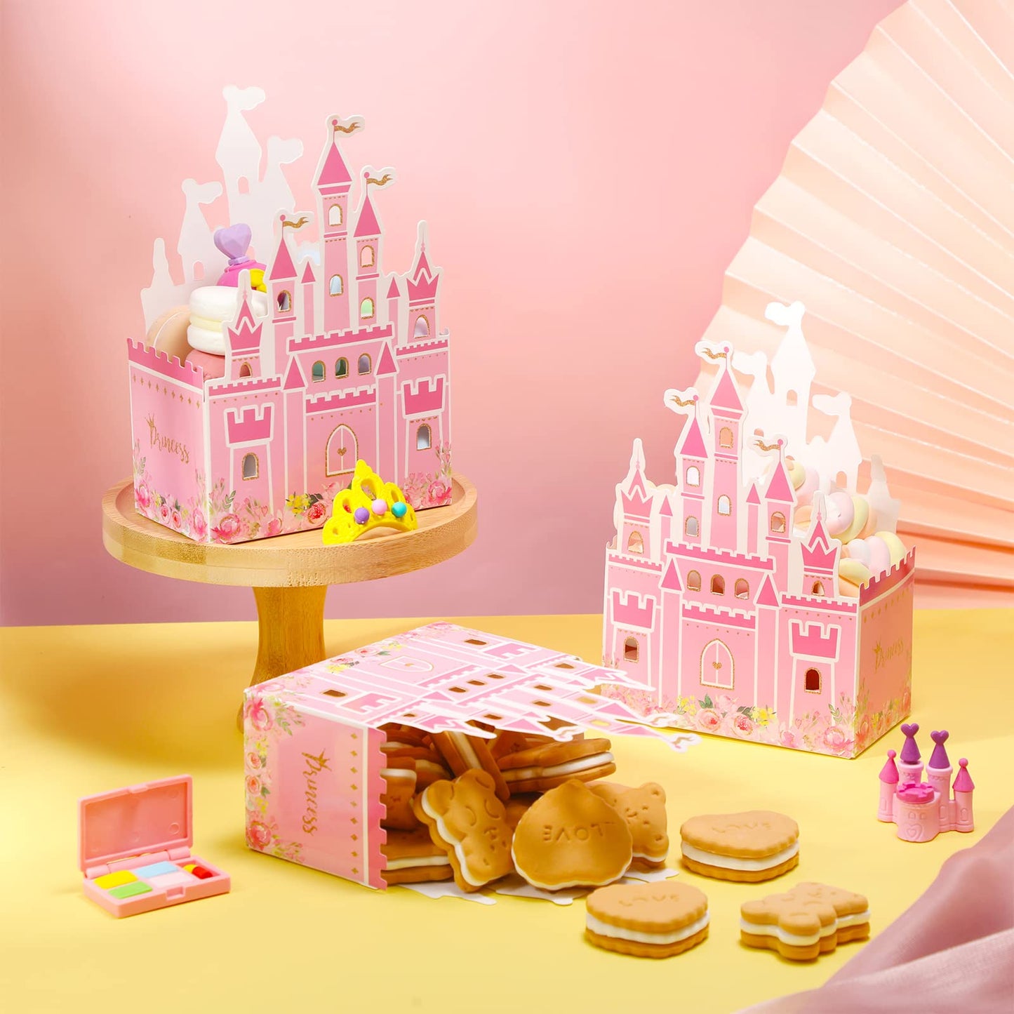 Outus 24 Pieces Princess Castle Party Favor Candy Boxes Pink Princess Goodie Bags Castle Favor Gift Bags for Wedding Kids Birthday Party Supplies Baby Shower Decorations 6.4 x 2.4 x 4.1 Inches