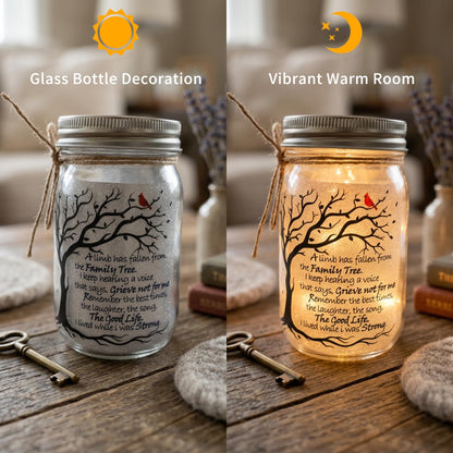 Memorial Gifts Mason Jar Light, Red Cardinal - Memory Gifts for Loss Loved Ones, Bereavement Gift Idea, A Limb Has Fallen From Our Family Tree (Red Cardinal)