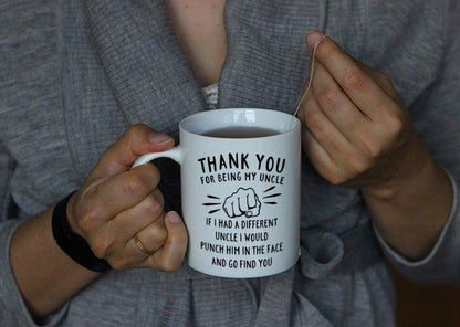 DQG CVT Best Uncle Gift - Thank You for Being My Uncle Funny Coffee Mug - Gag Gifts For Uncles - Cool Fathers Day Birthday Christmas Gift Ideas From Niece Nephew - Uncle's Novelty Tea Cup 11oz White