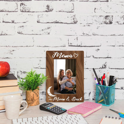 Mema Gift, Ideal Birthday Gift for Mema, Mother's Day Gift for Mema Grandma Mom, Mema I Love You to The Moon and Back Photo Frame, Holds 4 x 6 Inch Photo, Farmhouse Wooden Picture Frame Gift