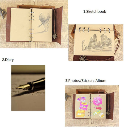 Leather Writing Journal Notebook, MALEDEN Vintage Traveler Notebook Sketchbook Classic Refillable Diary Planner for Girls and Boys with Blank Paper and Zipper Pocket