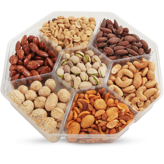 Nut Gift Baskets, 14oz Mixed Nut Gift Box of 7 Sectional Platter, Ideal Nut Assortment for Holidays, Birthdays, Celebrations, Anniversaries, Corporate Occasions and Everyday Snacking