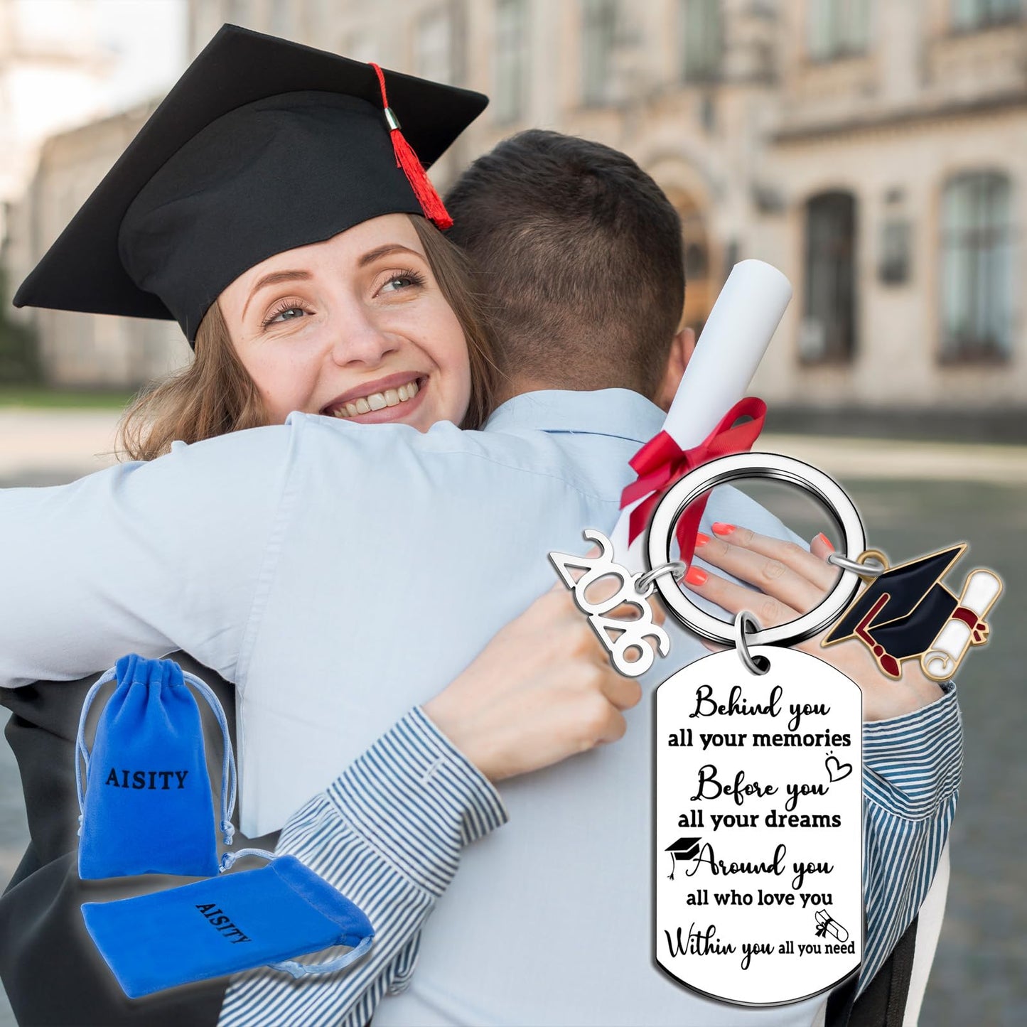 Aisity 2026 Graduation Gifts for Her Him Class Of 2026 Graduation Keychain for University College Middle High School Graduate 2026 Souvenir for Senior Masters Degree Student