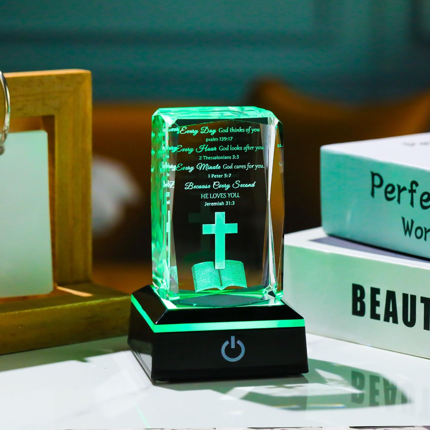 Movdyka 3D Crystal Christian Gifts for Women Men Inspirational Bible Verse Religious Keepsake with Colorful LED Night Light, Encouragement Spiritual Gifts for Women on Birthday Christmas