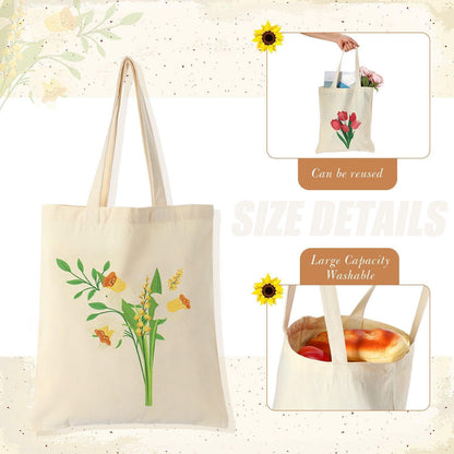 Shinylin 12 Pcs Floral Canvas Tote Bags Bulk Reusable Flower Tote Bags Book Club Gift Totes for Birthday Teacher Mother Women Gift (12 Classic Flowers)