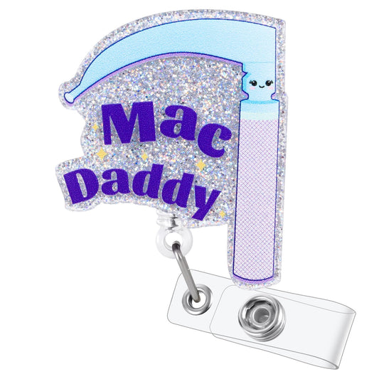 Mac Daddy Funny Anesthesia Badge Reel, Cute Retractable ID Card Badge Holder, Name Tag Work Badge Clip for SRNA, CRNA, Operating Room, Surgical Tech RN CNA Nurse Nursing Student Doctor, Nurse Gifts
